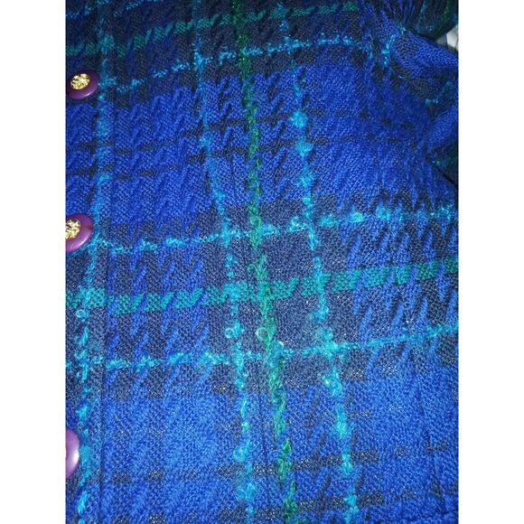 Vintage Talbots Blue & Green Tartan Plaid Wool Blend Clueless Blazer Sz 4 - Picture 7 of 8